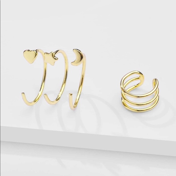 Set of 4 Ear Huggers, Gold Tone Celestial Collection - Picture 3 of 3